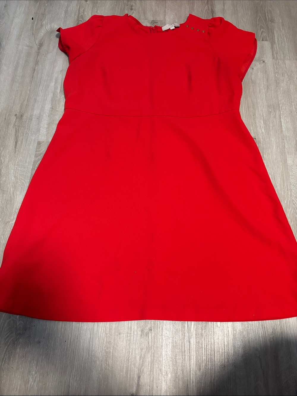 LOFT Red Mini A-Line Dress with Button Shoulder Detail